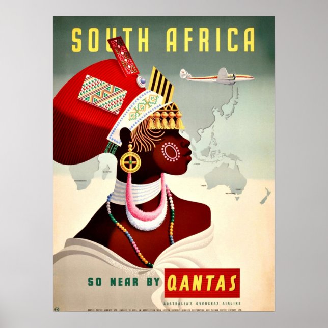 Póster Sudáfrica Viajes de moda de Qantas (Frente)