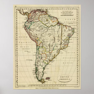 Póster Sudamérica con fronteras delineadas