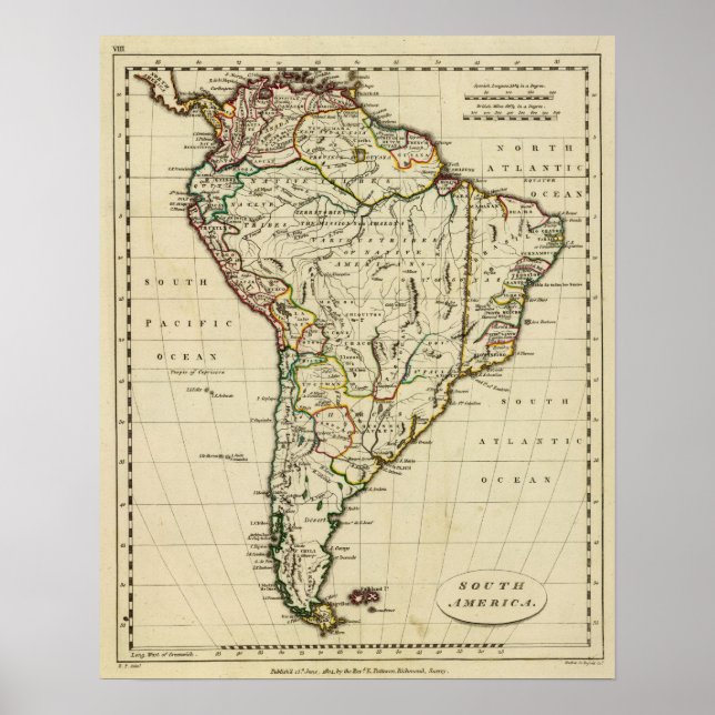 Póster Sudamérica con fronteras delineadas (Frente)