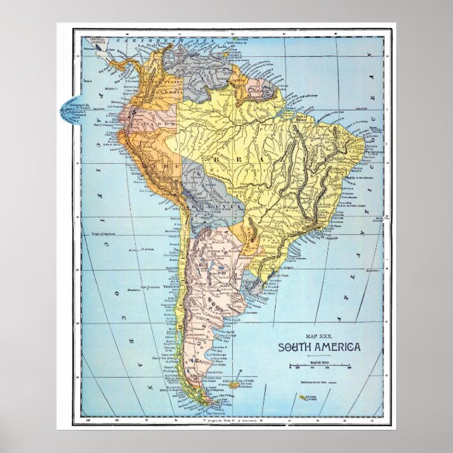 Póster SUDAMÉRICA: MAPA, c1890 (Frente)