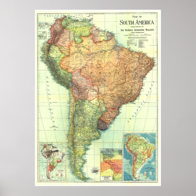 Póster " Sudamérica: Mapa detallado de 1921 ... (Frente)