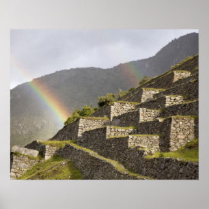 Póster Sudamérica, Perú, Machu Picchu. Arcoíris sobre