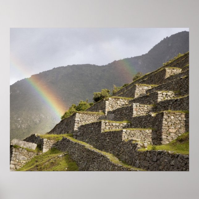 Póster Sudamérica, Perú, Machu Picchu. Arcoíris sobre (Frente)