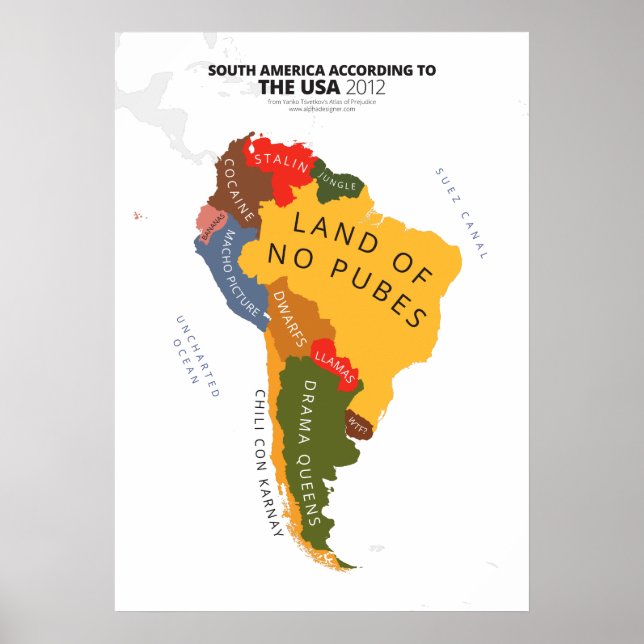 Póster Sudamérica según Estados Unidos (Frente)