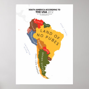Póster Sudamérica según Estados Unidos