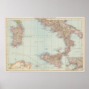Póster Sudliche Halfte, mapa de Italien de Italia del sur