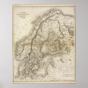 Póster Suecia, Dinamarca, Noruega