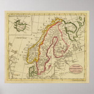 Póster Suecia, Dinamarca, Noruega, Finlandia, Islandia