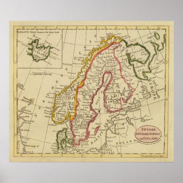 Póster Suecia, Dinamarca, Noruega, Finlandia, Islandia (Frente)