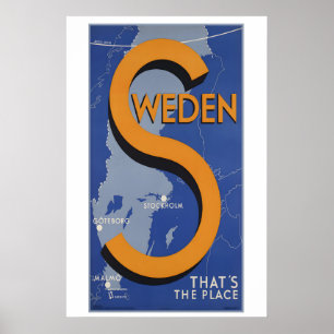Póster Suecia Estocolmo Malmo Goteborg Viajes Antiguos