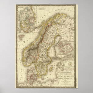 Póster Suecia, Noruega, Dinamarca