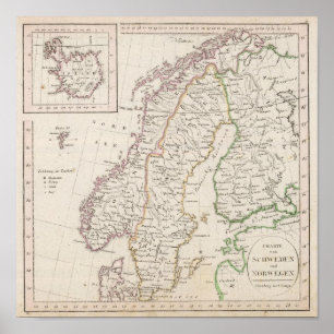 Póster Suecia, Noruega, Islandia