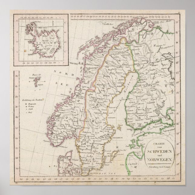 Póster Suecia, Noruega, Islandia (Frente)