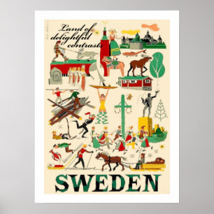 Póster Suecia, tierra de deliciosos contrastes, vintage