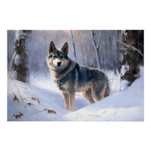 Póster Sueco Vallhund deja que nieve Navidades