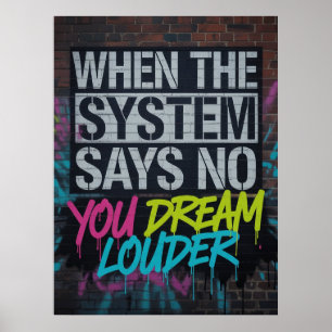 Póster Sueña más fuerte, cita motivacional graffiti urban