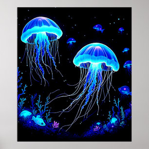 Póster Sueño bioluminiscente de medusas