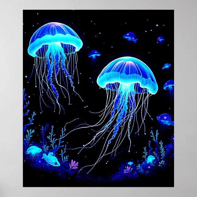 Póster Sueño bioluminiscente de medusas (Frente)