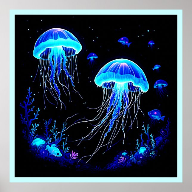 Póster Sueño bioluminiscente de medusas (Frente)