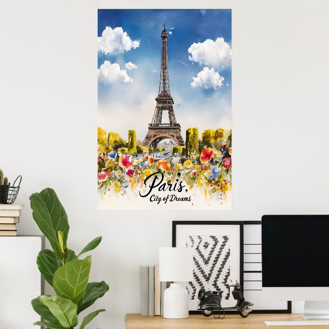 Póster Sueño de acuarela de la Torre Eiffel (Oficina en casa)