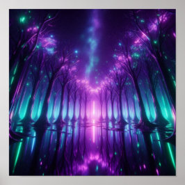Póster Sueño de Aurora Bosque de Neón de Regreso a la Esc