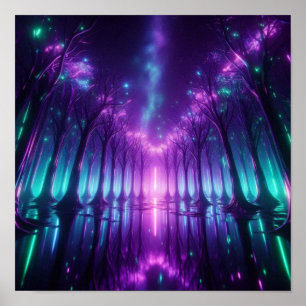 Póster Sueño de Aurora Bosque de Neón de Regreso a la Esc