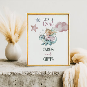 Póster Sueño de Cuento de Hadas Dragón Rosa Fiesta de Beb