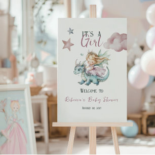 Póster Sueño de Cuento de Hadas Dragón Rosa Fiesta de Beb