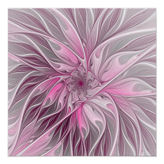 Póster Sueño de flores rosadas fractales, patrón de fanta (Anverso)