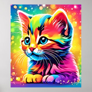 Póster Sueño de gatito arcoiris