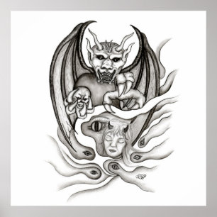 Póster Sueño de medianoche - demonios al estilo tatuaje