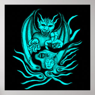 Póster Sueño de medianoche - demonios al estilo tatuaje