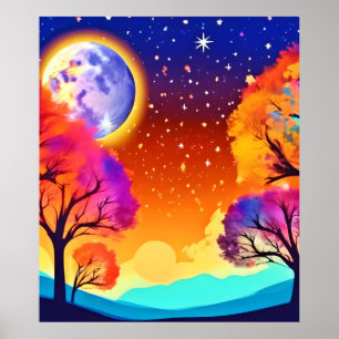 Póster Sueño de otoño iluminado por la luna