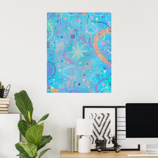 Póster Sueño de Pasteles Azules Abstracto (Oficina en casa)
