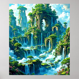 Póster Sueño del reino de los árboles de cascada