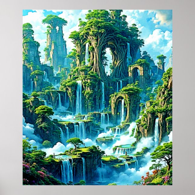 Póster Sueño del reino de los árboles de cascada (Frente)
