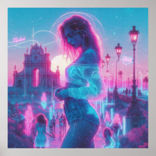 Póster Sueño Etéreo Italiano Vaporwave Retrowave 35"x35"