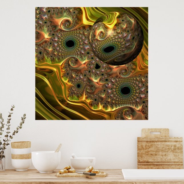 Póster Sueño Fractal de Oro Líquido (Cocina)