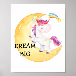Póster Sueño Grande Arcoíris Unicornio Guardería Bebé Niñ