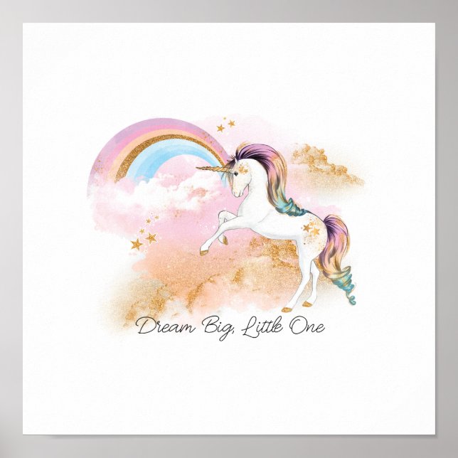 Póster Sueño grande, pequeño unicornio y arcoiris (Frente)