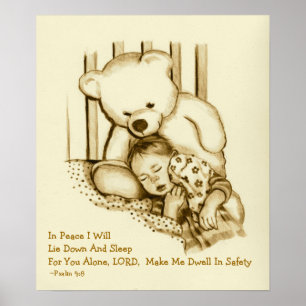 Póster Sueño seguro: Verso de la biblia: Oso de peluche