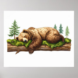 Póster Sueño suave oso dormido Woodland Nursery Wall Art
