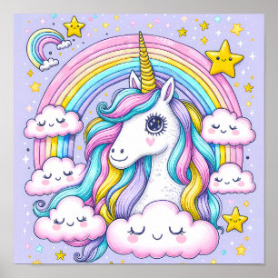 Póster Sueño unicornio arcoiris - Una guardería mágica