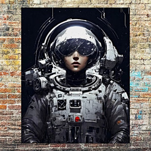 Póster Sueños cósmicos: Fantasía Retro Astronauta Chica