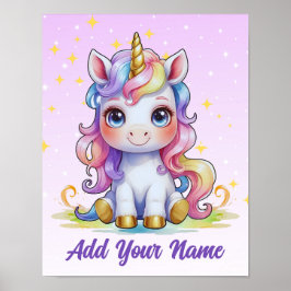 Póster Sueños de arcoiris Unicornio - Imprimir nombre de 