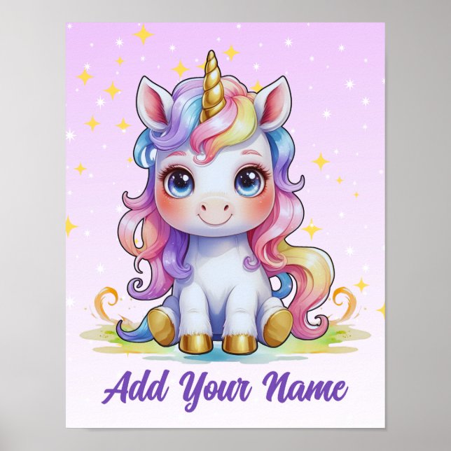 Póster Sueños de arcoiris Unicornio - Imprimir nombre de  (Frente)