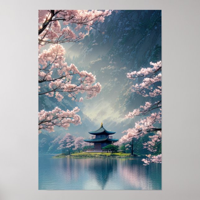 Póster Sueños de flores, templo a orillas del río (Frente)