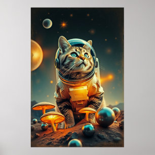 Póster Sueños de gato cósmico en el espacio retro