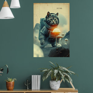 Póster Sueños de Gato Espacial en Luna de Hongos