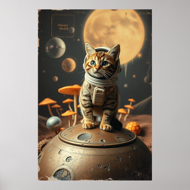 Póster Sueños de gato espacial: Poster de odisea retro (Frente)